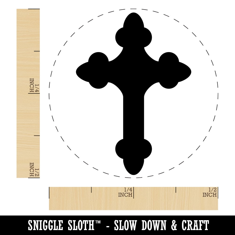 Cross Doodle Christian Self-Inking Rubber Stamp Ink Stamper - Blue Ink - Mini 1/2 Inch