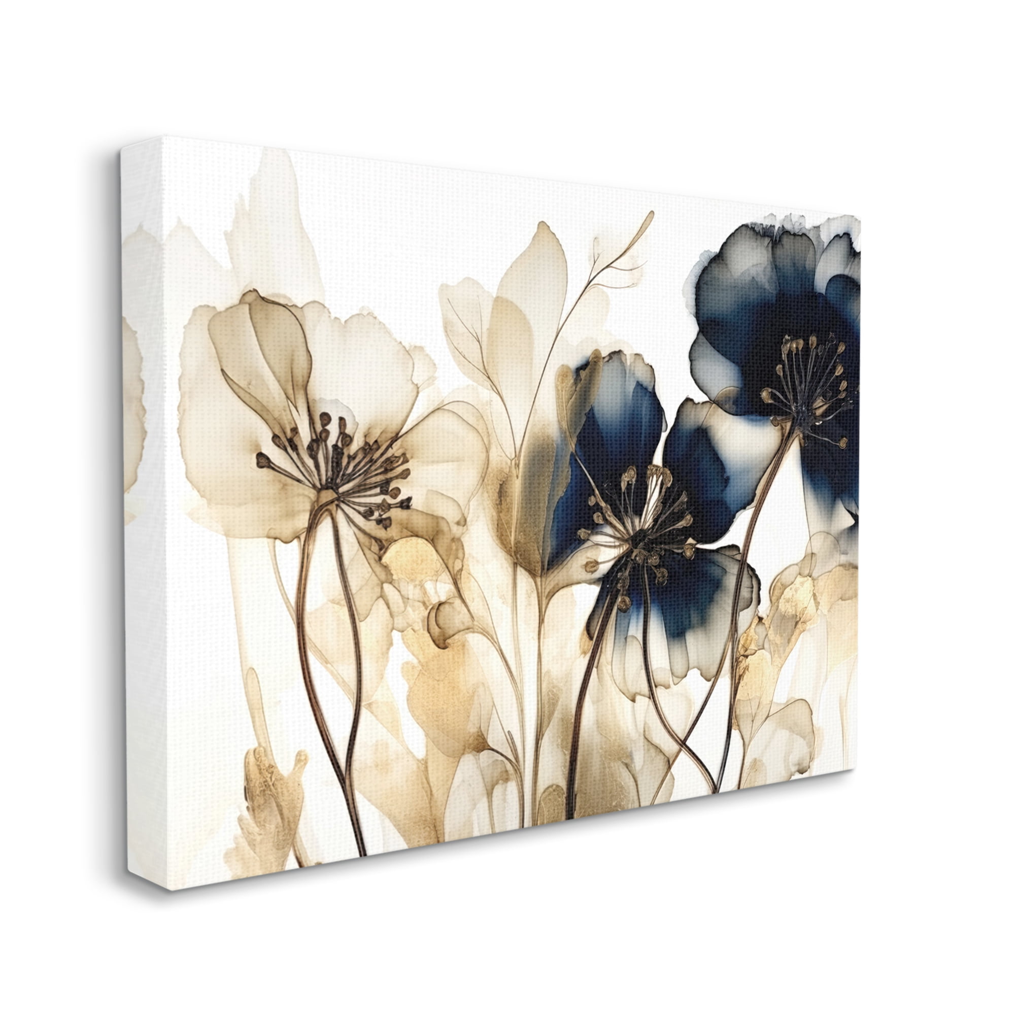 Stupell Industries Navy & Gold Flowers Botanical & Floral Painting Gallery Wrapped Canvas Print Wall Art, 40 x 30