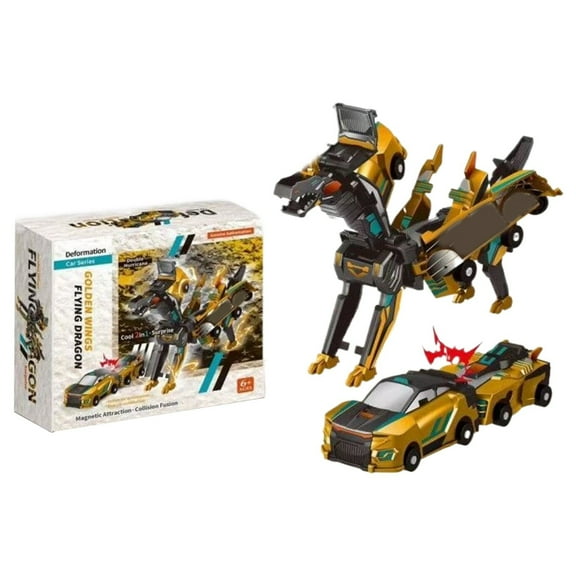 Dinosaur Transformer Car Toy - Automatic Collision Transforming Vehicle,Cars That Turn into Dinosaur,Auto-Transforming Car with Collision Sensing,Perfect for Boys and Girls(Gold)