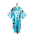 thumbnail image 2 of Asian Home Flower Peacock Satin Silk Kimono Robe, Dressing Gown, Bridal, Gift (Blue), 2 of 6