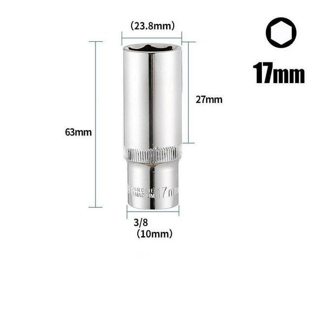 MYG 1PC 3/8inch Deep Socket Adapter Hex Socket Wrench Heads Ratchet Tool 8-24mm