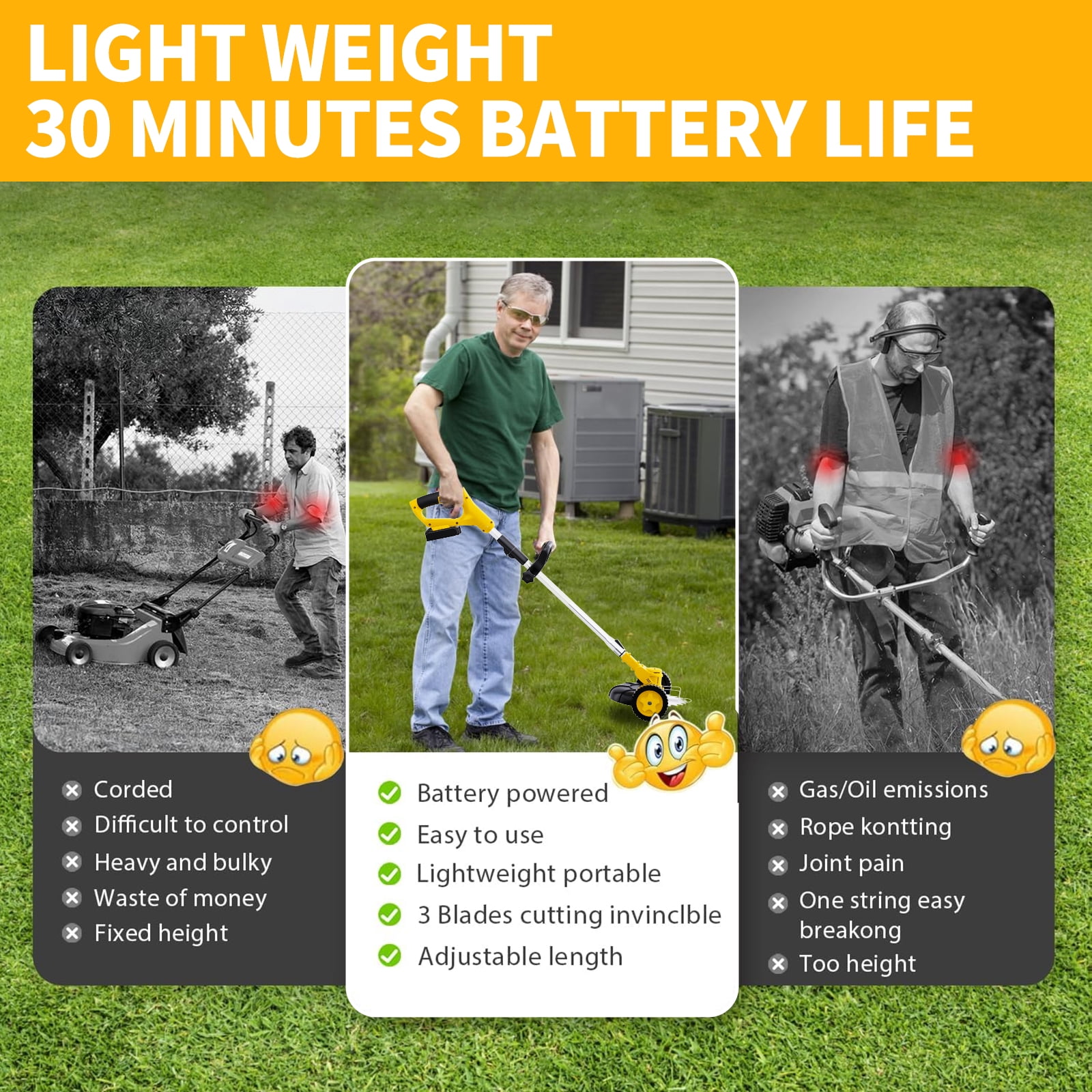 Cordless Weed Eater, 4-in-1 Electric Grass Cutter with High Capacity Battery, Powerful String Trimmer for Lawn Yard Garden Edging, Gifts for Dad Husband