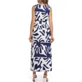 thumbnail image 5 of OYYN Women's Blue White Tropical Palm Leaf Print Sleeveless Maxi Dress Belted A-Line Summer Dress with Pockets for Beach Vacation, 5 of 7