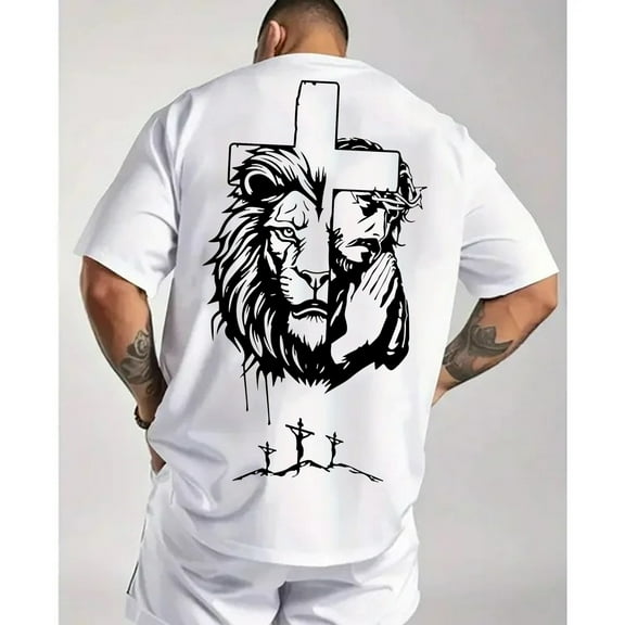 "Lion and Cross Christian T-Shirt – Faith-Inspired Graphic Tee with Crown of Thorns Design for Men & Women"