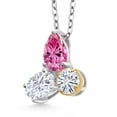 thumbnail image 2 of 925 Silver and 10K Yellow Gold Pink Moissanite and White Moissanite 3 Stone Pendant Necklace for Women | 2.52 Cttw | Gemstone | Pear Shape 8X6MM | Oval 7X5MM | Round 5MM | with 18 inch Chain, 2 of 3