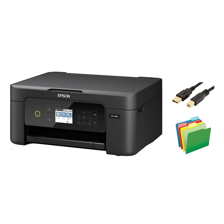 Epson 41 series, All-in-One Inkjet Printer, Black, Print - Copy - Scan, 2.4" LCD, Wireless, Hi-Speed USB, Auto 2-Sided Printing, Voice Activated, With MTC Printer Cable and File Folders -