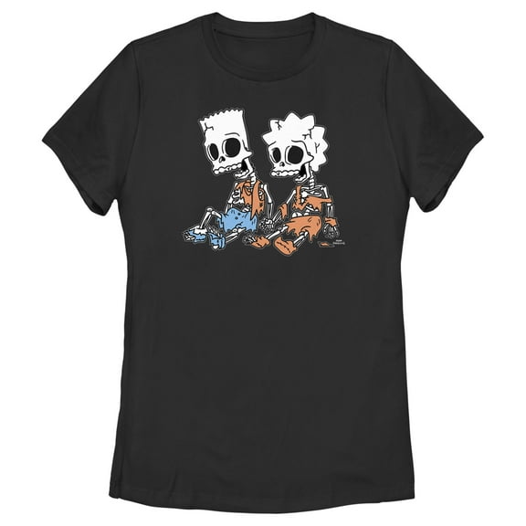 Women's The Simpsons Skeleton Bart and Lisa Graphic Tee Black Medium
