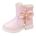 thumbnail image 5 of Girls Snow Boots Sweet Bowknot Fringe Princess Winter Dress Booties Lug Sole Low Heel Warm Furry Lined Zipper Ankle Boots 12.5 Little Kid Pink, 5 of 5