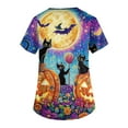 thumbnail image 3 of HAJWOH Halloween Scrubs for Women Short Sleeve Working Uniform Novelty Pumpkin Bat Ghost Spider Witch Print Medical Scrub Stretchy V-Neck Scurbs Purple M, 3 of 3