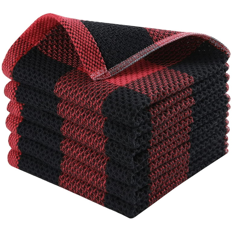 Waffle Weave Check Plaid Dish Cloths,, Super Soft And Absorbent