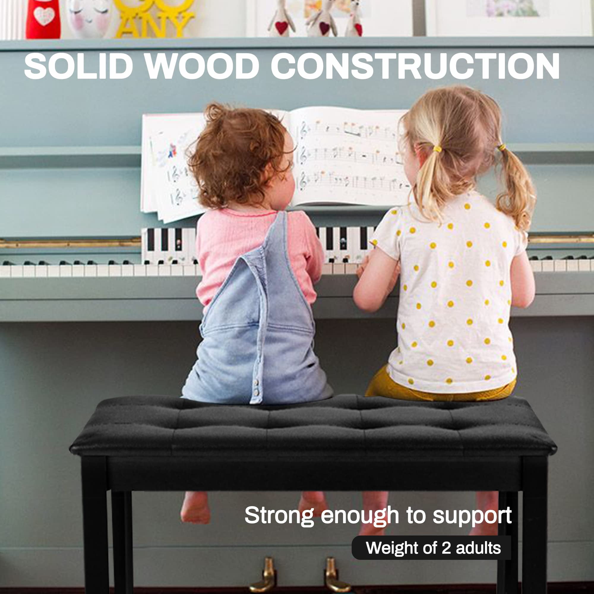 Piano Chair With Storage Stool And Upholstery Wooden Keyboard Duet Seat  Waterproof Non-slip Black