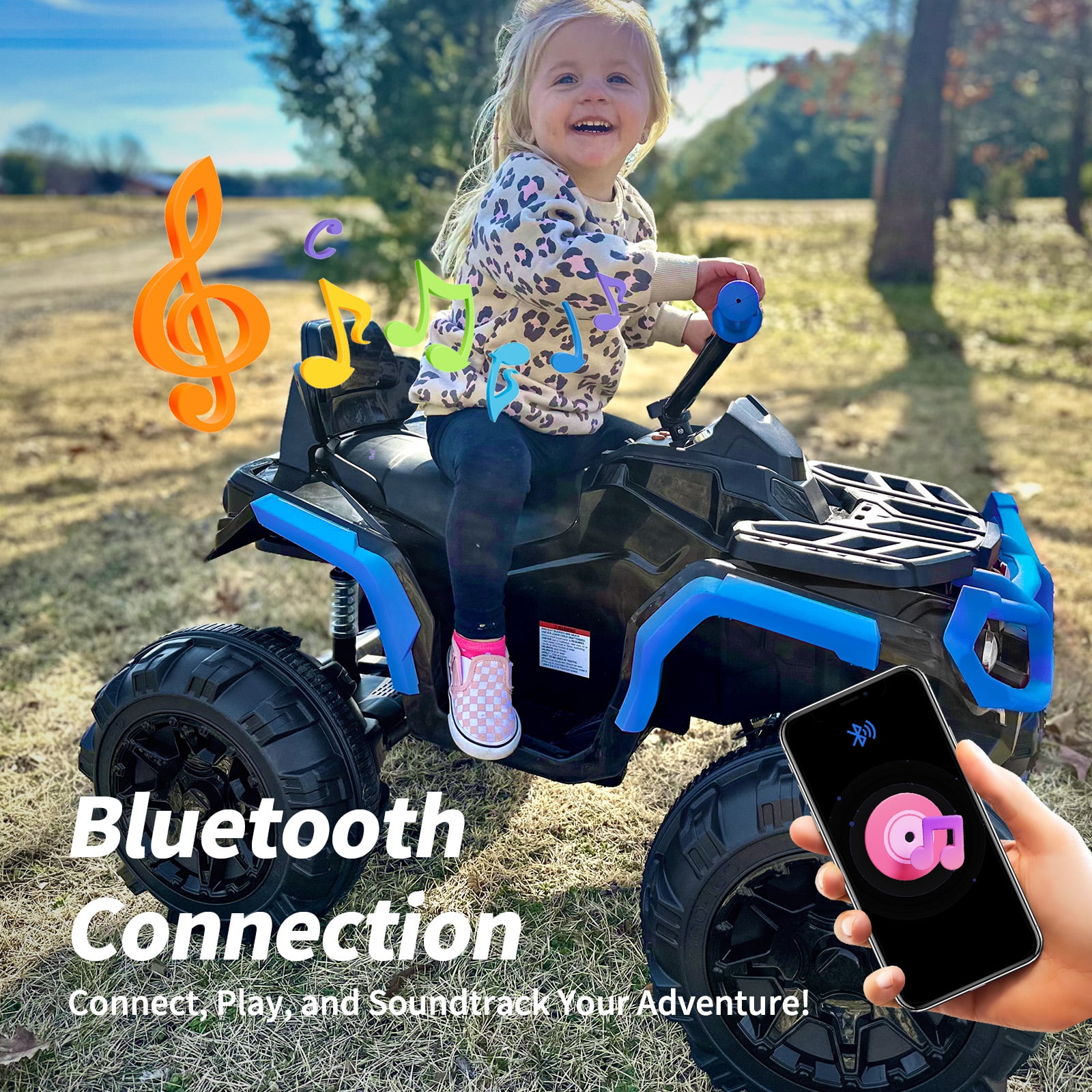 Hikiddo Kids ATV 4 Wheeler, 24V Kids Ride on Toy for Big Kid w/Bluetooth, 400W Motor - Blue