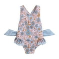 thumbnail image 1 of Girls Swimsuit One Piece Bathing Suits Sleeveless Ruffle Floral Pattern Toddler Girl Bathing Suit 3-4 Years, 1 of 6