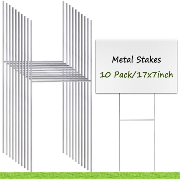 Remiawy Yard Sign Stakes Metal, 17x7 Inch Yard Sign Holder Stand for Ground Outdoor, 10 Pack Wire Metal Stakes for Corrugated Plastic Blank Lawn Posts Estate Garage Sale