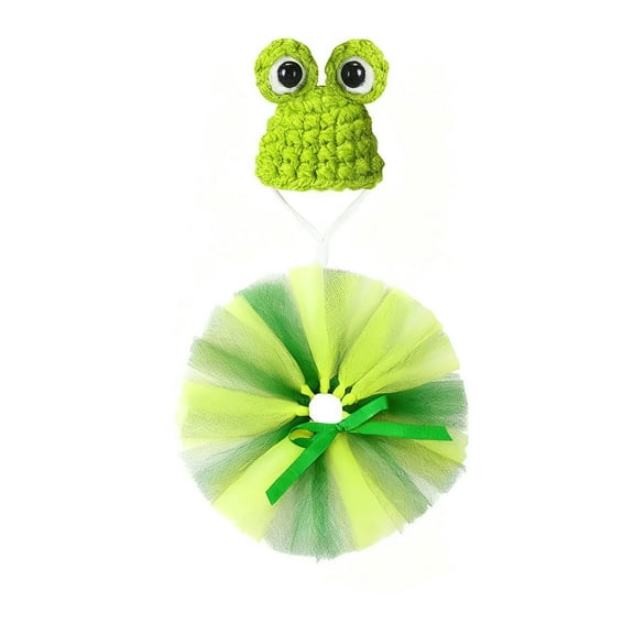 OutmaxHome Mini Desk Goose Outfit, Cute Frog Theme Knitting Hat and Tutu Dress for 7 Inch Goose Figurine, Tabletop, Shelf