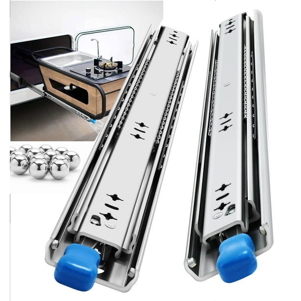 Reguda Guías para cajones de servicio pesado Guías de bloqueo de extensión completa con cerradura 16 18 20 22 24 26 28 30 32 34 36 38 40 pulgadas Rieles con rodamiento de bolas de montaje lateral 500