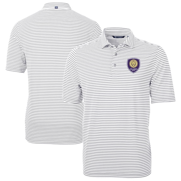 Men's-Cutter & Buck  Gray Orlando City SC Big & Tall Virtue Eco Pique Stripe Recycled Polo