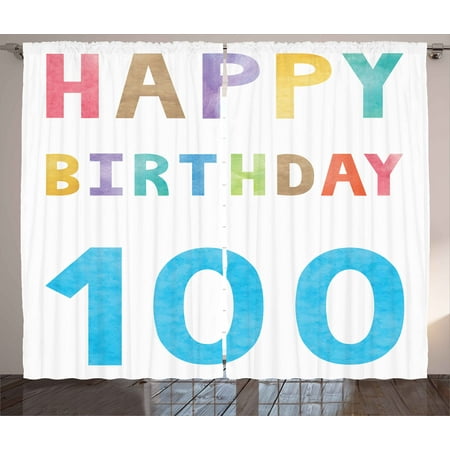 100th Birthday Decorations Curtains 2 Panels Set, Old Grandparents Birthday Worn Abstract Vintage Wish Party Image, Window Drapes for Living Room Bedroom, 108W X 84L Inches, Multicolor, by