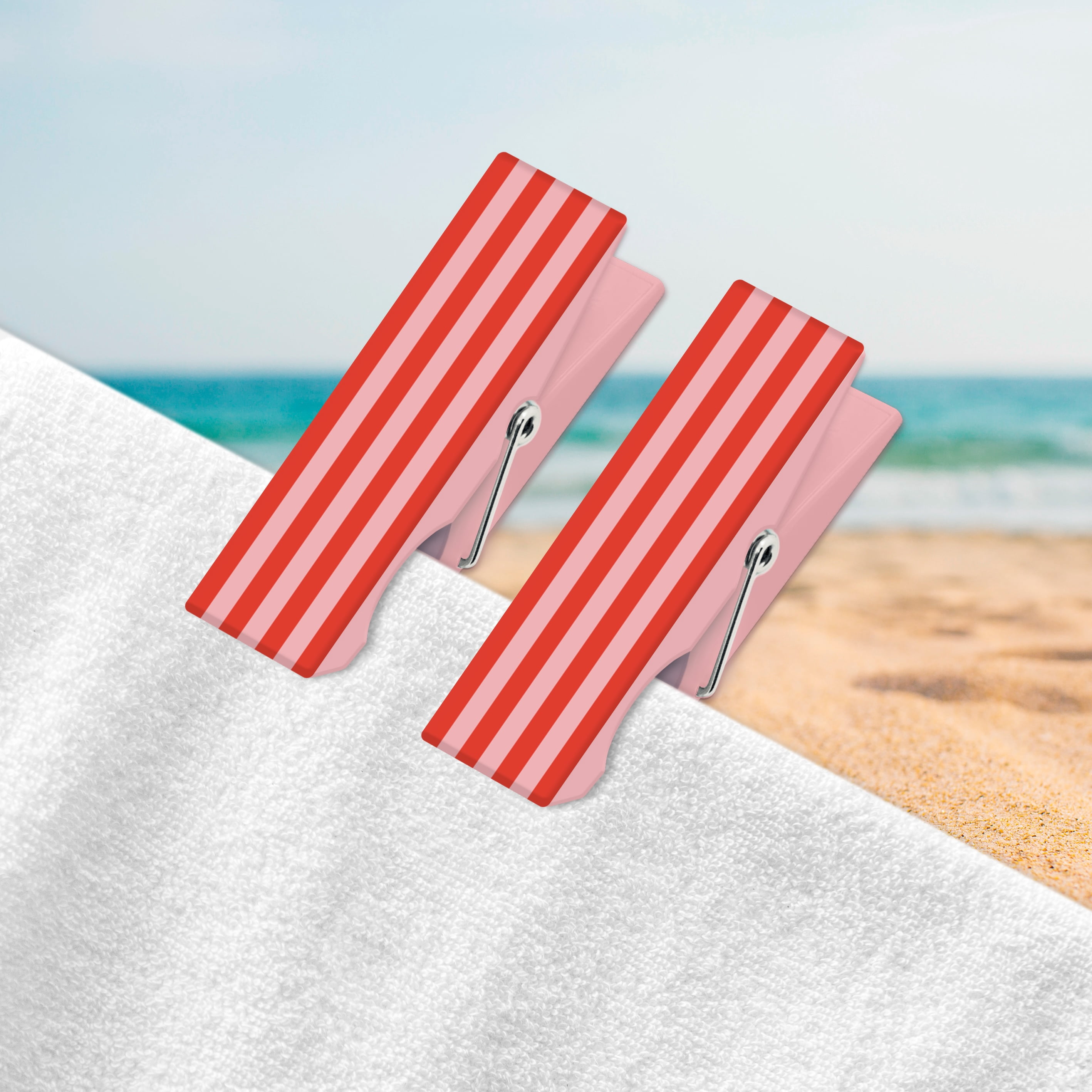 Mainstays Pink and Red Stripe Beach Towel Clips