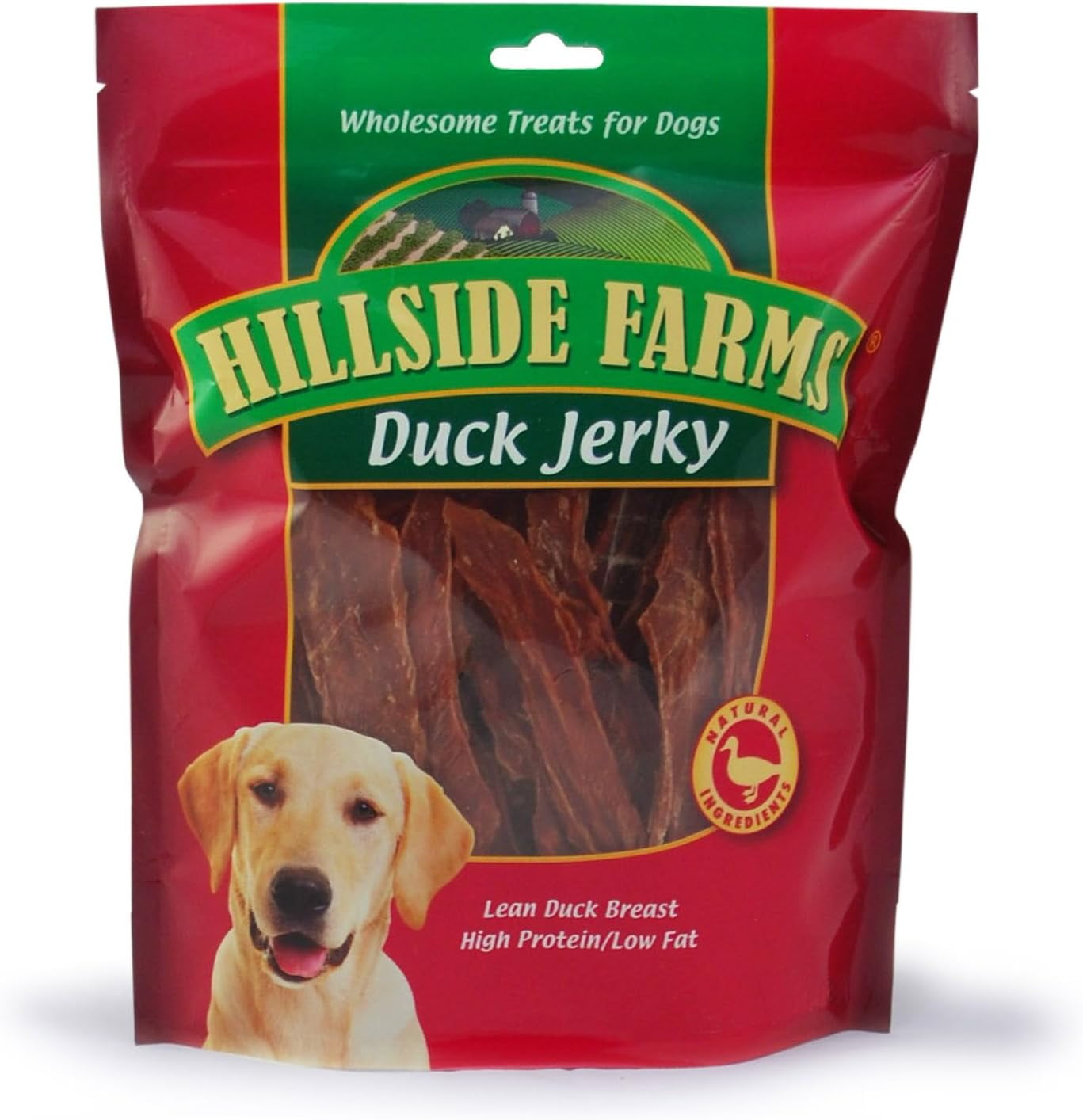 Hillside Farms Duck Jerky Dog Treats with Only 3 Ingredients and No Fillers, 2 lb. bag