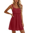 thumbnail image 6 of Bxsruta Women's Spaghetti Strap Tie Shoulder High Waist Babydoll Dress Casual Pull on A Line Sleeveless Mini Dress with Lace Trim for Summer Spring Comfy Daily Wear, 6 of 8