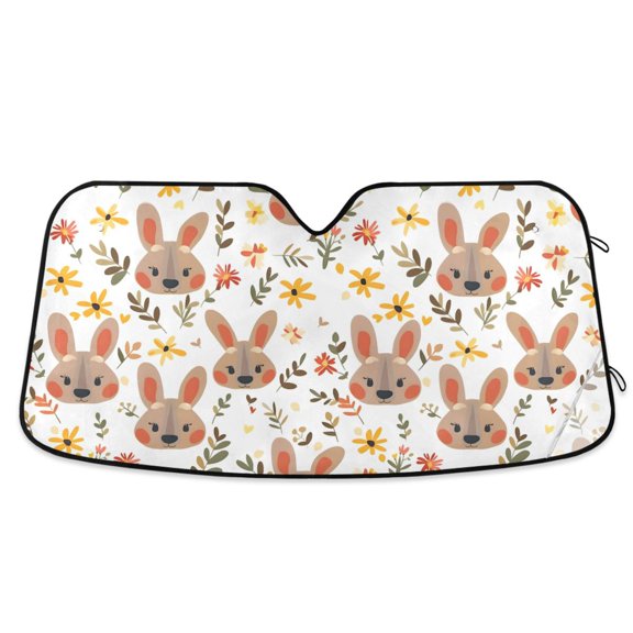Rabbit Flower Leaf Car Windshield Sun Shade Foldable Car Front Window Visor Heat and UV Protection 53x23.5