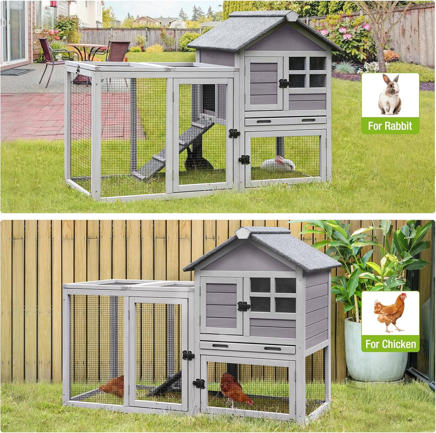BUTINGLALE Rabbit Hutch Chicken Coop Expandable Indoor Bunny Cage Outdoor Guinea Pig Cage with Run 51.6" L