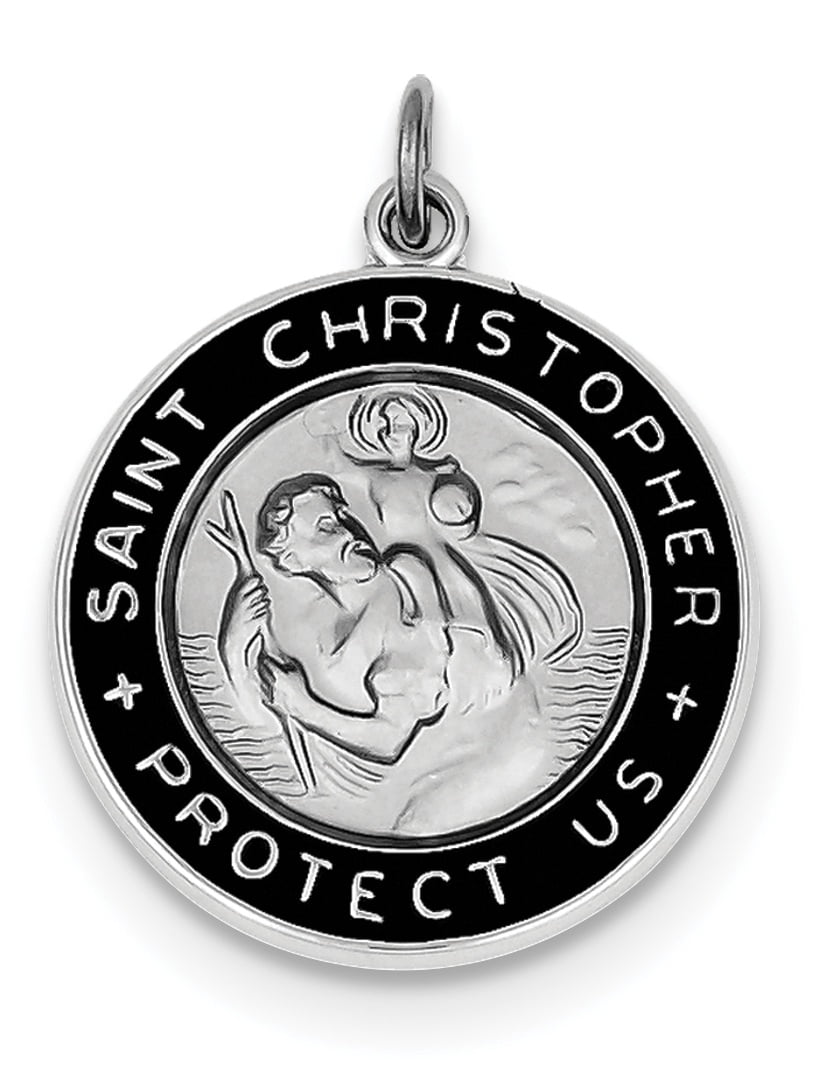 925 Sterling Silver Rhodium-Plated St Christopher Medal