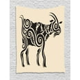 thumbnail image 1 of Goat Tapestry, Tribal Tattoo Style Ornamental Goat with Curves Waves Abstract Geometric Print, Wall Hanging for Bedroom Living Room Dorm Decor, 60W X 80L Inches, Beige and Black, by Ambesonne, 1 of 2