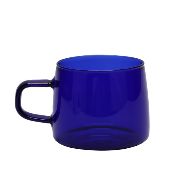 Taza de café de cristal de 350 ml con asa, resistente a altas temperaturas, ideal para el hogar y la cafetería. Azul.