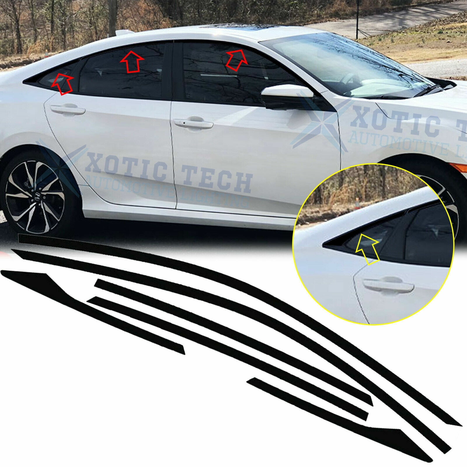 Chrome Delete Blackout Overlay for 201620 Honda Civic Sedan Window