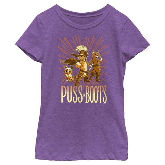 Girl's Puss in Boots: The Last Wish Character Poster Graphic Tee Purple Berry Medium