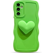 for Samsung Galaxy A15 5G Phone Case 6.5", Cute Kawaii 3D Love Heart Aesthetic Curly Wavy Edge Non-Slip Camera Lens Cover Soft Silicone Shockproof Bumper Phone Cover for Women (Green)