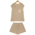 thumbnail image 3 of Bermudas Conjunto de blusa y pantalones cortos para mujer, 2 uds., camisa de punto y pantalones cortos, trajes de punto informales de verano Ygjytge Caqui T XL para Mujer, 3 of 9