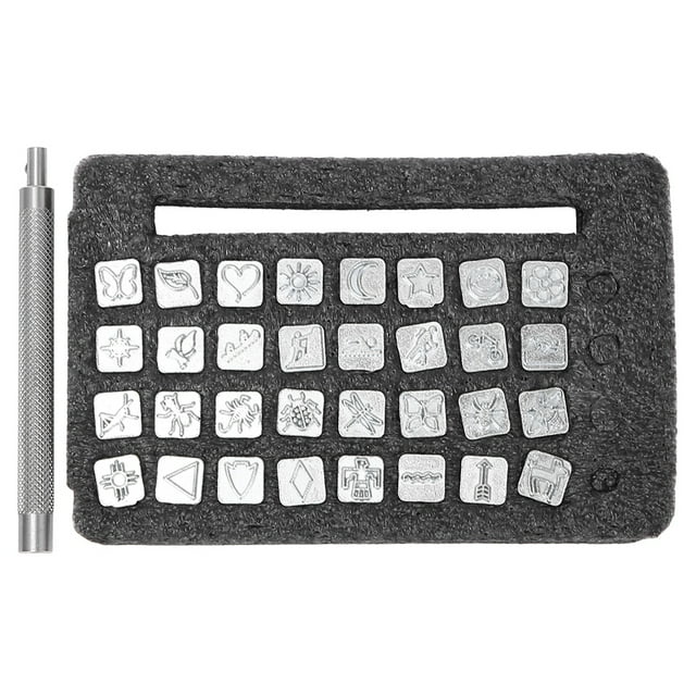 Sellos Artesanales De Cuero Herramienta De Repujado De Cuero 32pcs Sellos Artesanales De Cuero Aleación De Zinc DIY Estampado Tallado Relieve Molde Mango Herramientas Kit ANGGREK 12345678