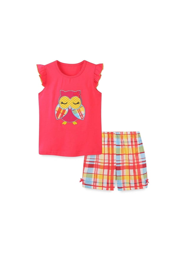 Summer Outfits For Toddler Girls Casual Owl Print Vest Shorts Toddler Baby Playwear Picnic Two Piece Little Girls Clothes Set 1-7 Years