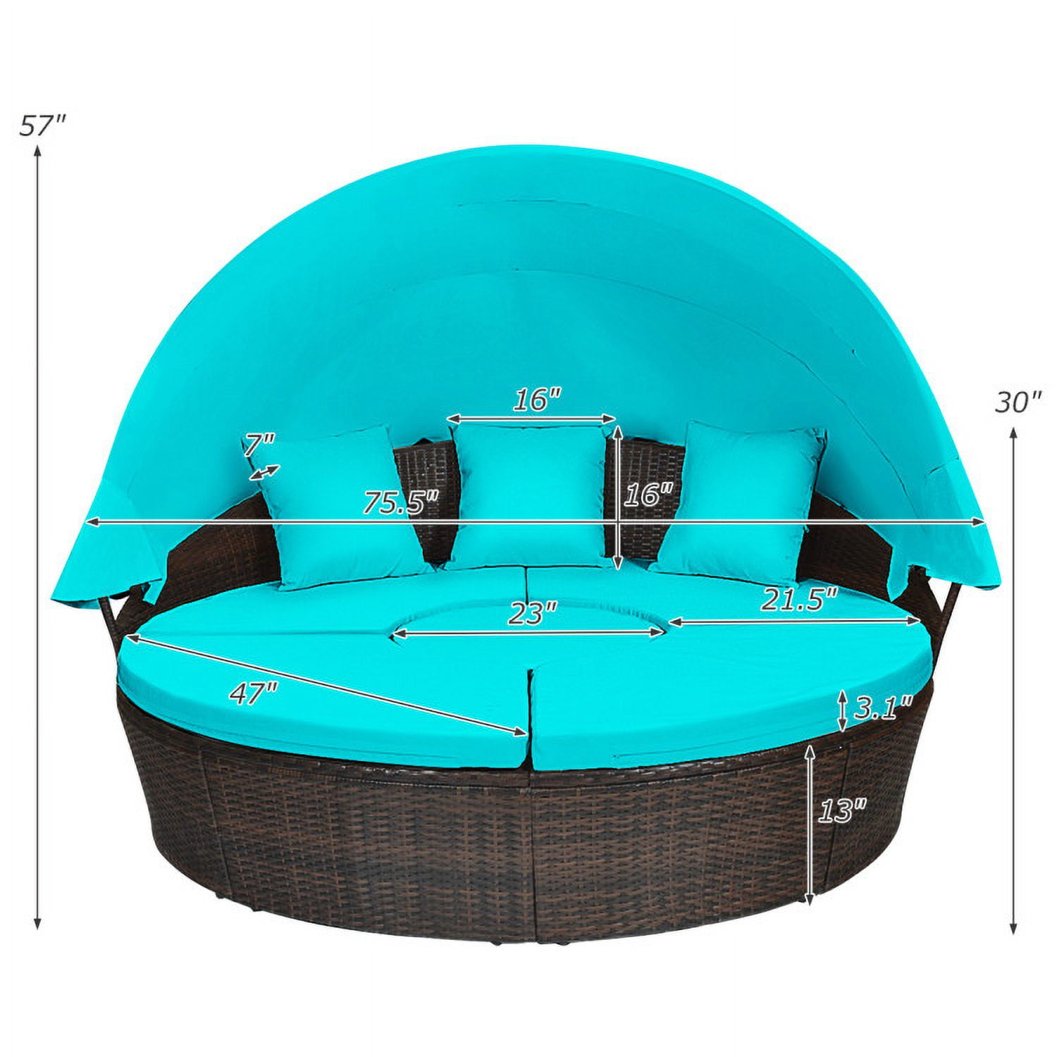 Aimee Lii Patio Round Rattan Daybed with Retractable Canopy and Height Adjustable Coffee Table, Outdoor Patio Set, Turquoise Aimee Lii Patio Round Rattan Daybed with Retractable Canopy and Height Adjustable Coffee Table, Outdoor Patio Set, Turquoise