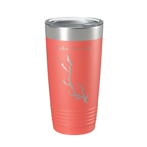 Lake Oconee Map Tumbler Travel Mug Insulated Laser Engraved Coffee Cup Georgia 20 oz Coral