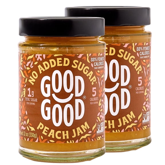 GOOD GOOD Peach Jam, No Added Sugar, Low Calorie, Keto Friendly, 12 oz, 2 pack
