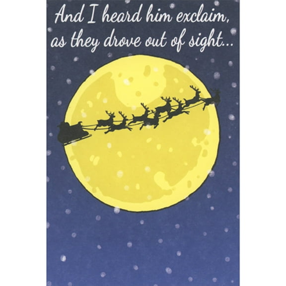 Recycled Paper Greetings I Heard Him Exclaim: Reindeer Pulling Sleigh Across Full Yellow Moon Humorous / Funny Christmas Card