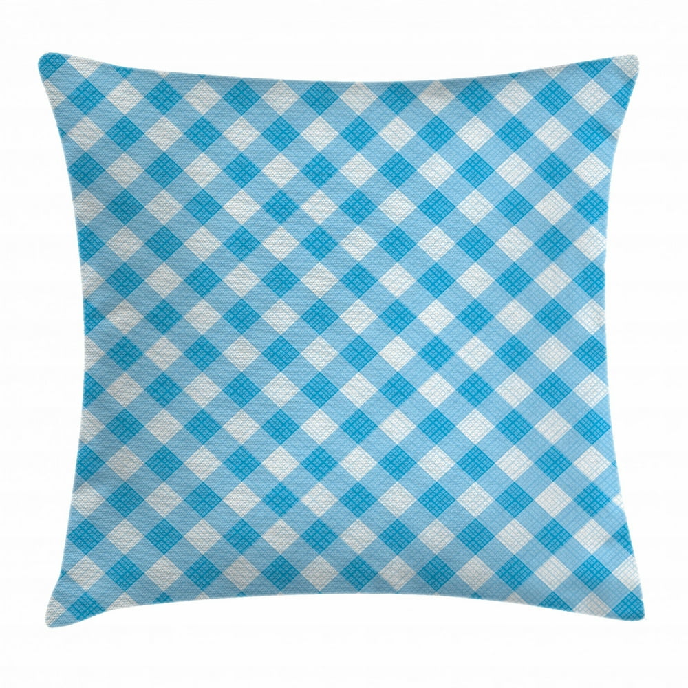 Checkered Throw Pillow Cushion Cover, Blue and White Gingham Fabric