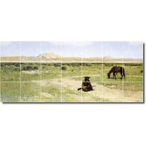 Ceramic Tile Mural-Henry Farny Western Bathroom Tile Mural 11. 56" w x 24" h using (21) 8 x 8 ceramic tiles