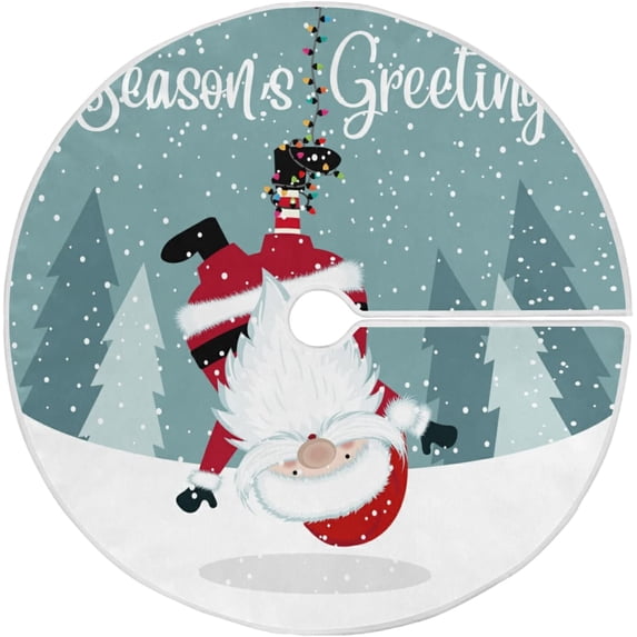 FMSHPON Funny Hanging Santa Xmas Christmas Tree Skirt Stand Mat for Holiday Party Decoration Indoor Outdoor 48 inches