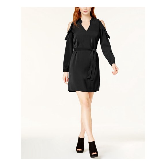 BAR III $79 Womens New 1093 Black Cold Shoulder Long Sleeve Shift Dress M B B