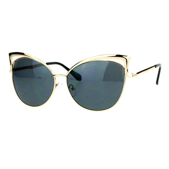 SA106 Womens Metal Lightening Bolt Eyebrow Cat Eye Sunglasses Gold Black