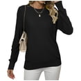 thumbnail image 3 of Asklazy Women's Fall Soft Crewneck Long Sleeve Hollow Cable Knit Pullover Sweaters,US Size,3XL,Black, 3 of 10