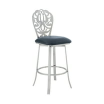 Armen Living Indoor Cherie Contemporary 30" Bar Height Barstool in Brushed Stainless Steel Finish and Gray Faux Leather