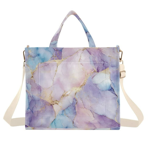 FORMRS Womens Corduroy Tote Bag Crossbody Shoulder Handbag with Pocket, Purple Marble Pattern