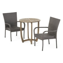GDF Studio Danyella Outdoor Acacia Wood and Wicker 3 Piece Bistro Set, Gray