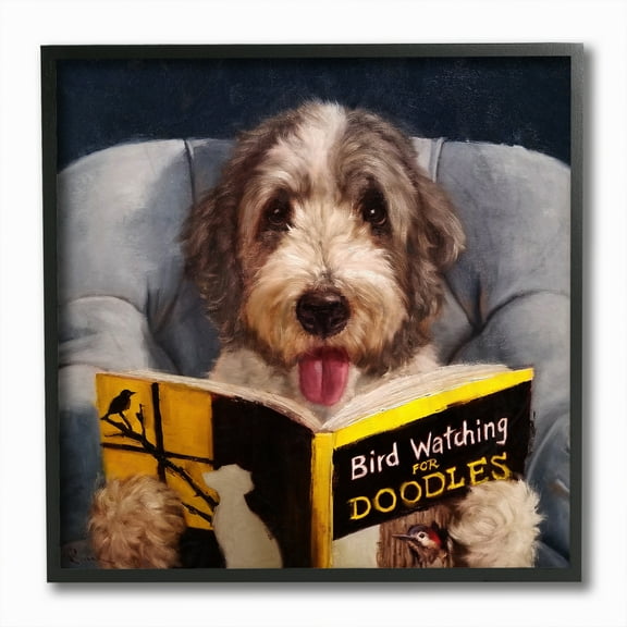 Stupell Industries Bird Watching Doodle Funny Pet Dog Portrait Painting Black Framed Art Print Wall Art, 12x12, by Lucia Heffernan